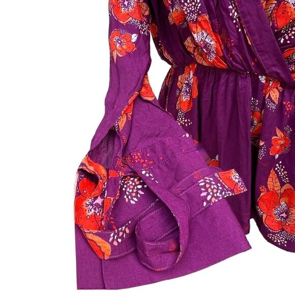 Free People Floral Flowy Tuscan Dreams Long Sleeve Wrist Tie Tunic Women’s S - Picture 6 of 14